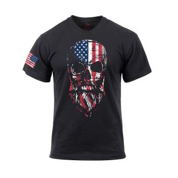 US Flag Bearded Skull T-Shirt - Black