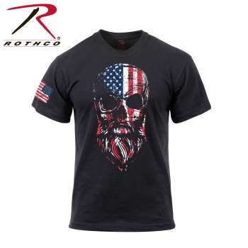 US Flag Bearded Skull T-Shirt - Black