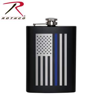 Stainless Steel Thin Blue Line Flag Flask