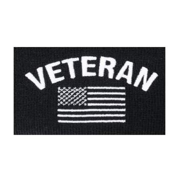 Veteran With US Flag Fine Knit Watch Cap - Black