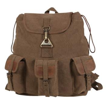 Vintage Style Canvas Wayfarer Backpack w/ Leather Accents