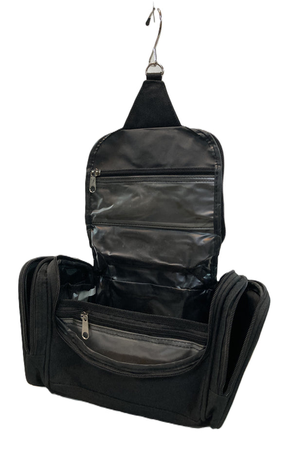 Black Nylon Multi-Compartment Hanging Travel Bag