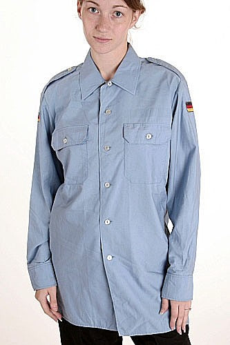 West German Navy Long Sleeve Blue Dress Shirt