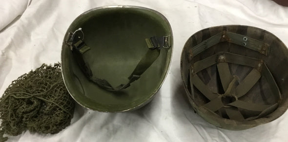 Vintage US M1 Steel Pot Helmet with Liner and Net
